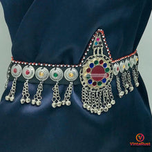 Load image into Gallery viewer, Silver Kuchi Tribal Belly Belt, Ethnic Kuchi Belly Dance Belt