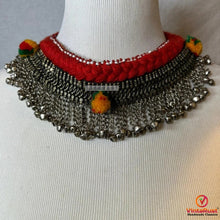 Load image into Gallery viewer, Red Tribal Choker Necklace with Bells