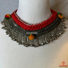 Load image into Gallery viewer, Red Tribal Choker Necklace with Bells