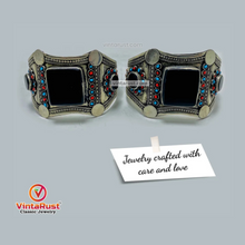 Load image into Gallery viewer, Tribal Stone Cuff Bracelet With Turquoise and Coral Beads