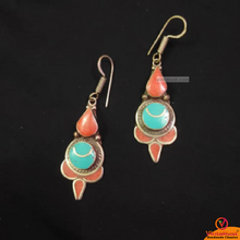 Load image into Gallery viewer, Vintage Tibetan Turquoise Coral Dangle Earrings