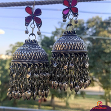 Load image into Gallery viewer, Dangling Earrings with Glass Stones and Bells