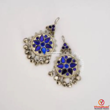 Load image into Gallery viewer, Silver Jhumka Style Earrings With Blue Glass Stones
