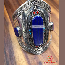 Load image into Gallery viewer, Blue Lapis Stone Cuff Bracelet With Beads