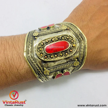 Load image into Gallery viewer, Antique Handmade Boho Stone Cuff Bracelet