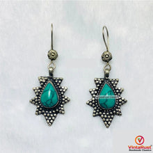 Load image into Gallery viewer, Western Turquoise Silver Teardrop Statement Earrings