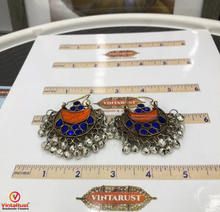 Load image into Gallery viewer, Vintage Blue and Orange Glass Stone Earrings