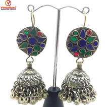 Load image into Gallery viewer, Tribal Glass Stones Jhumka Earrings