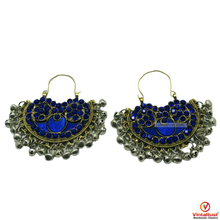 Load image into Gallery viewer, Blue Glass Stones Silver Boho Chandbali Earrings