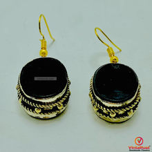 Load image into Gallery viewer, Black Stone Oval Shape Drop Dangle Hook Earrings