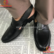 Load image into Gallery viewer, Handcrafted Unique Black Peshawari Men's Chappal