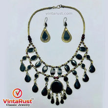 Load image into Gallery viewer, Tribal Black Stones Necklace With Earrings Jewelry Set