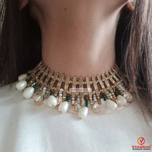 Load image into Gallery viewer, Handmade Tribal Metal Choker Necklace with Pearls
