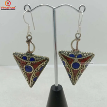 Load image into Gallery viewer, Triangle Shaped Dangle Earrings, Nepalese Earrings