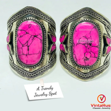 Load image into Gallery viewer, Vintage Tribal Cuff With Pink Stones