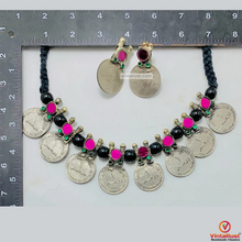 Load image into Gallery viewer, Vintage Coins Antique With Glass Stones jewelry set
