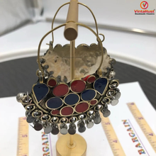 Load image into Gallery viewer, Red and Blue Kuchi Bali Earrings