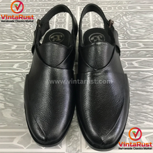 Load image into Gallery viewer, Handcrafted Unique Black Peshawari Men's Chappal