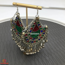 Load image into Gallery viewer, Tribal Handmade Red Green Glass Earrings
