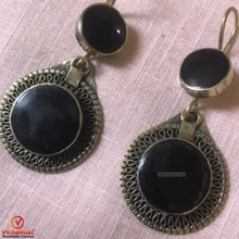 Load image into Gallery viewer, Tribal Antique Black Stone Earrings
