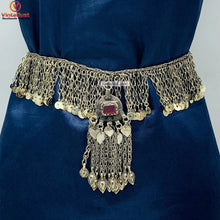Load image into Gallery viewer, Tribal Silver Kuchi Belly Belt With Dangling Tassels