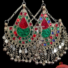 Load image into Gallery viewer, Tribal Handmade Red Green Glass Earrings