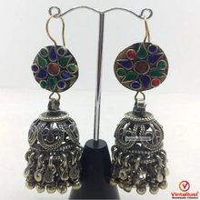Load image into Gallery viewer, Antique Tribal Glass Stones Jhumka Earrings