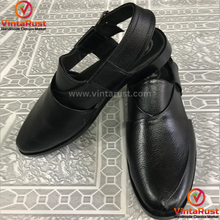 Load image into Gallery viewer, Handcrafted Unique Black Peshawari Men's Chappal