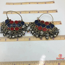 Load image into Gallery viewer, Red and Blue Kuchi Bali Earrings