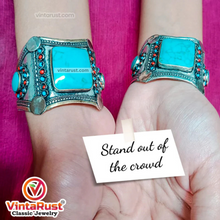 Load image into Gallery viewer, Tribal Stone Cuff Bracelet With Turquoise and Coral Beads