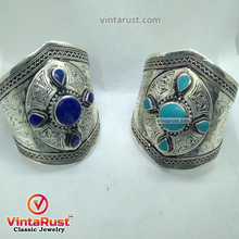 Load image into Gallery viewer, Handmade Silver Tone Kuchi Cuff Bracelet