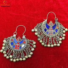 Load image into Gallery viewer, Blue and Red Light Weight Hoop Earrings