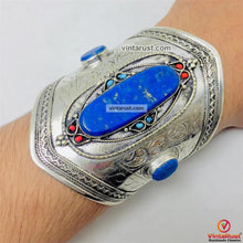 Load image into Gallery viewer, Blue Lapis Stone Cuff Bracelet With Beads