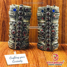 Load image into Gallery viewer, Big Massive Antique Cuff Bracelet With Glass Stones