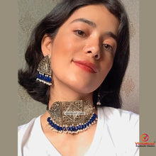 Load image into Gallery viewer, Tribal Amulet Blue Beads Choker with Earrings
