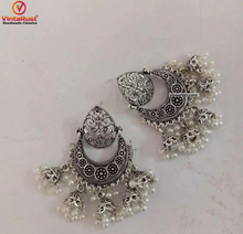 Load image into Gallery viewer, Ethnic Handmade Silver Tone Earrings With Pearls