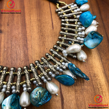 Load image into Gallery viewer, Handmade Tribal Kuchi Choker with Blue Stones