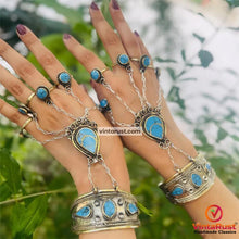 Load image into Gallery viewer, Vintage Turquoise Stone Slave Bracelet with Rings