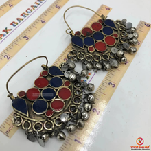 Load image into Gallery viewer, Red and Blue Kuchi Bali Earrings
