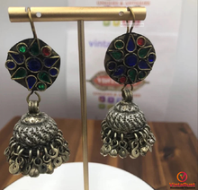 Load image into Gallery viewer, Tribal Glass Stones Jhumka Earrings