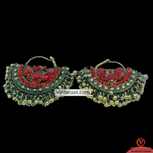 Load image into Gallery viewer, Vintage Hoop Red Glass Stone Earrings