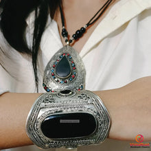 Load image into Gallery viewer, Black Gemstone Necklace With Coral And Turquoise Beads with Cuff Bracelet