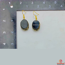 Load image into Gallery viewer, Black Stone Oval Shape Drop Dangle Hook Earrings