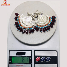 Load image into Gallery viewer, Silver Kuchi Earrings With Multicolor Beads and Stones