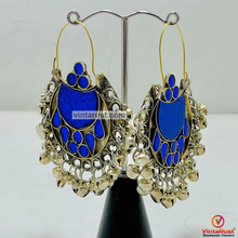 Load image into Gallery viewer, Blue Kuchi Hoop Earrings With Small Silver Bells