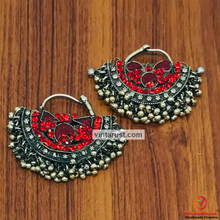 Load image into Gallery viewer, Vintage Hoop Red Glass Stone Earrings