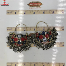 Load image into Gallery viewer, Red and Blue Kuchi Bali Earrings