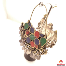 Load image into Gallery viewer, Silver Kuchi Bali Tribal Multicolor Earrings With Silver Bells