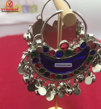 Load image into Gallery viewer, Blue Kuchi Bali Earrings With Small Silver Bells