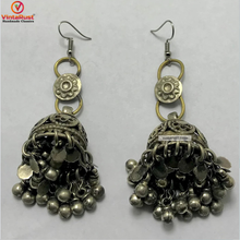 Load image into Gallery viewer, Antique Silver Dangle Jhumka Earrings